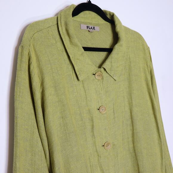 FLAX Heavyweight Linen Button Down Shirt Collared Unlined Shacket Women's L - Picture 4 of 9